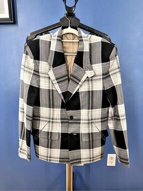 Charles Jeffrey Loverboy Plaid Sport Coat in Black & White Like New